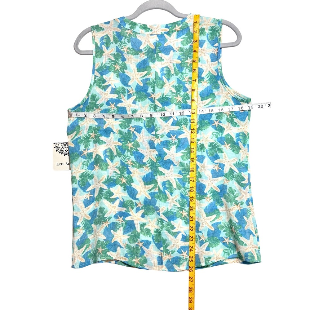 NEW Late August Womens‎ M Starfish Tropical Print Sleeveless Blouse Teal Blue - Picture 4 of 7